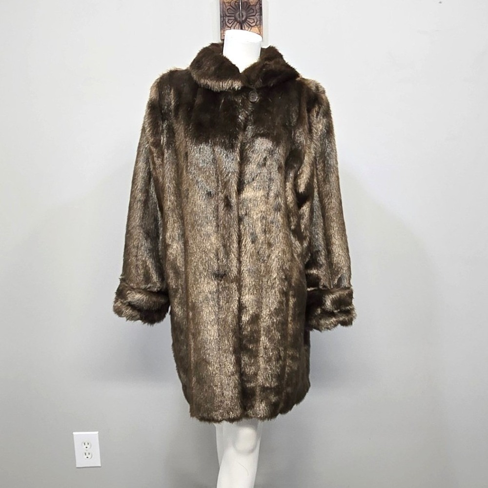 Dennis by Dennis Basso Faux Fur Coat Large Brown Mink Longline Mob Wife Glam NWT